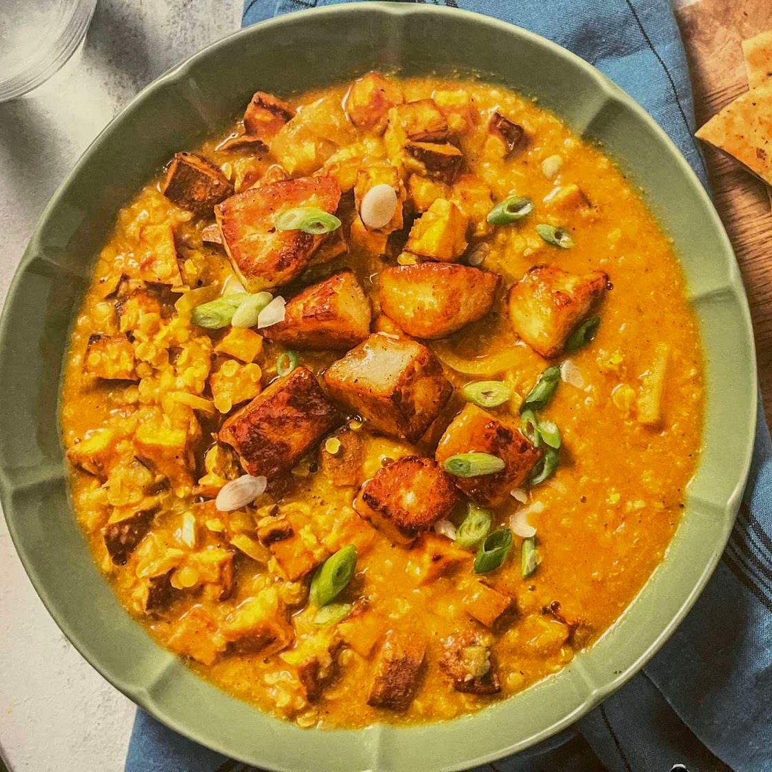 Mango Chutney Roasted Halloumi & Sweet Potato Dal with Naan Dal