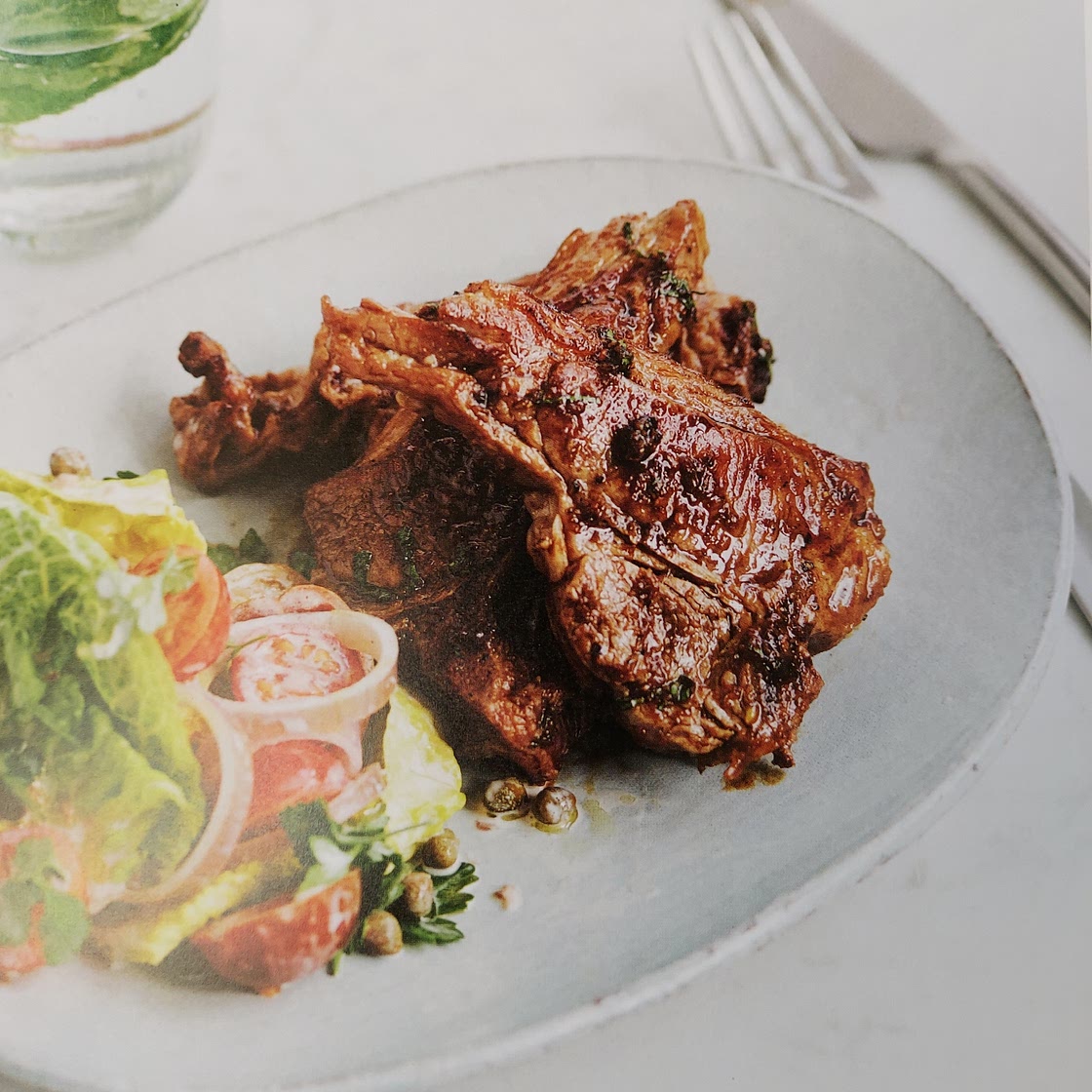 Balsamic Lamb Chops with Tomato Salad and Anchovy Dressing
