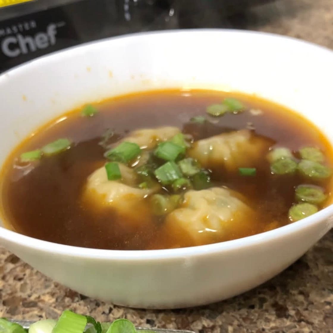 Homemade soup with frozen Wonton 