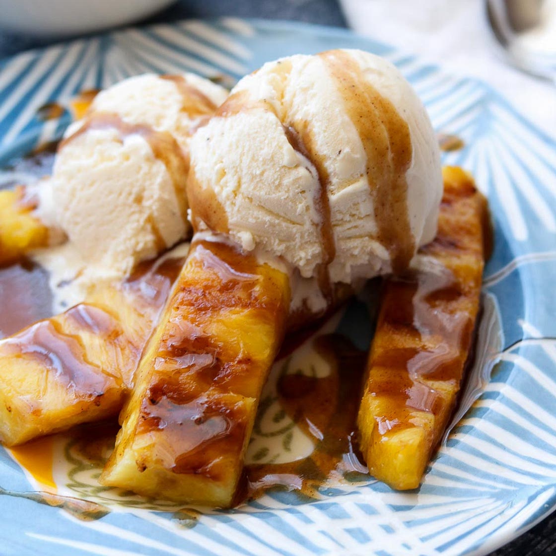 Grilled Pineapple with Spiced Rum Butter Sauce
