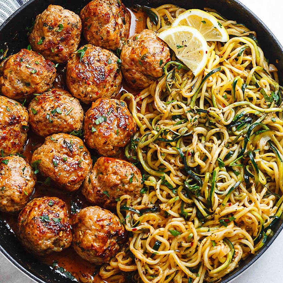 Garlic Butter Turkey Meatballs with Lemon Zucchini Noodles
