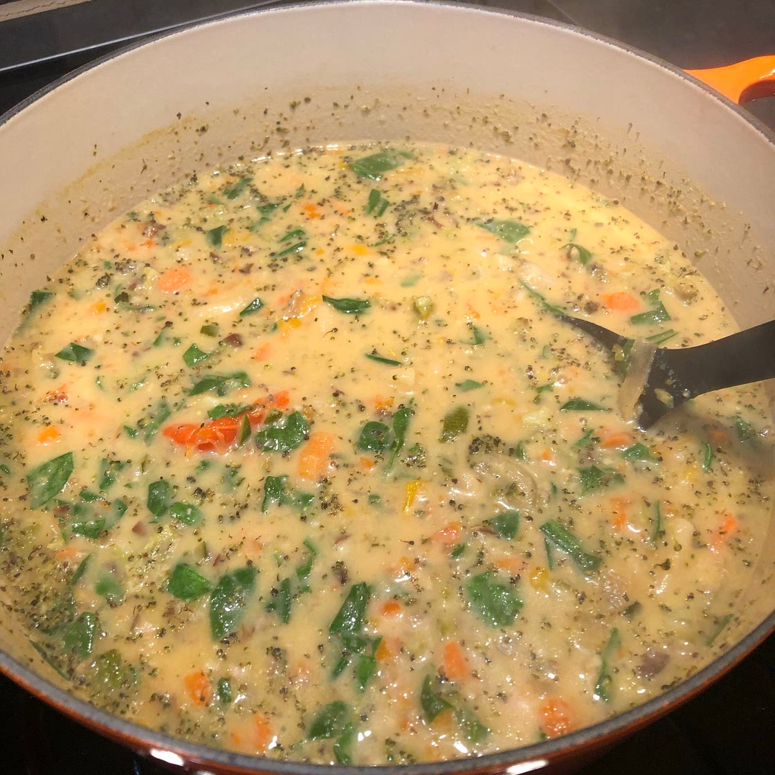 Vegetable soup with oven roasted veggies