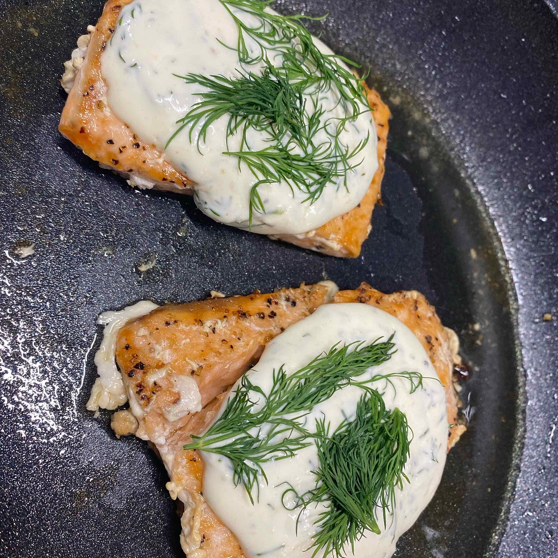 Seared Salmon with Creamy Dill Sauce