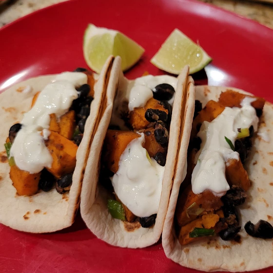Vegetarian Sweet Potato Tacos with Lime Crema