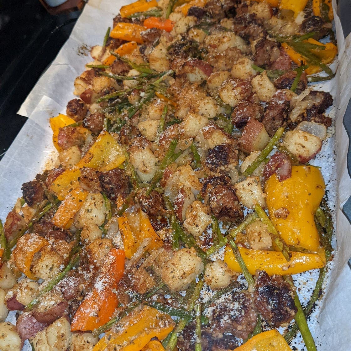 One Pan Honey Garlic Sausage + Veggies Recipe