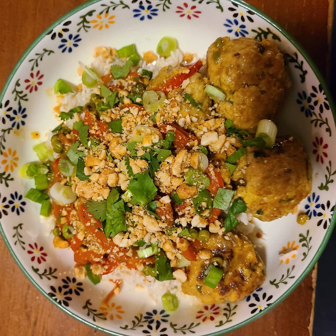Cilantro Chicken Meatballs in Mango Coconut Sauce