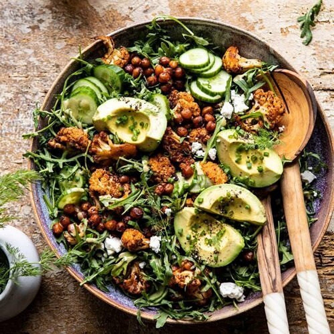 Roasted Cauliflower Salad with Creamy Honey Mustard Vinaigrette