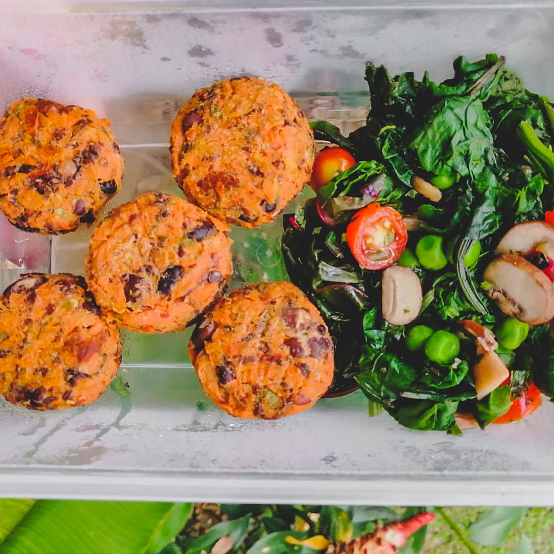 Carrot & Black Beans Fritters with Cashew Sour Cream & Salad