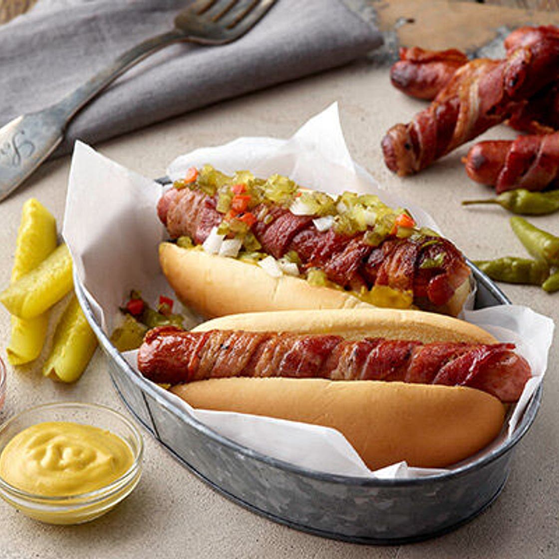 Bacon-Wrapped Hot Dogs on the Grill