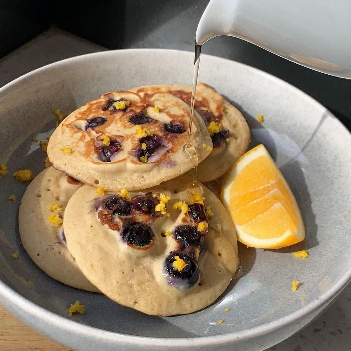 Blueberry-Lemon Protein Pancakes