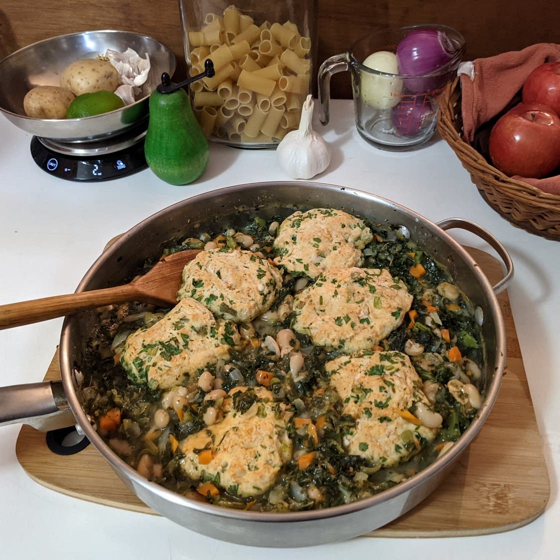 Kale & White Bean Potpie with Chive Biscuits
