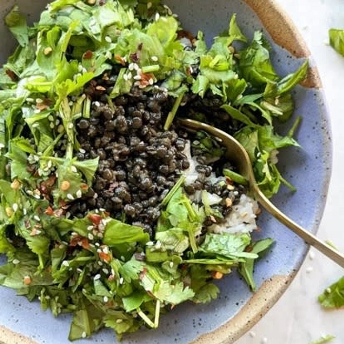 Larb-Inspired Tamari-Spiced Black Lentils with All the Herbs