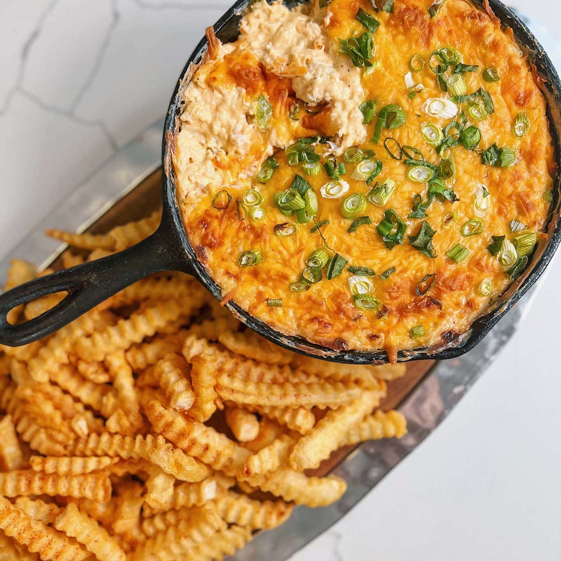 Cheesy Crab Dip with Smoky Paprika Crinkle Fries