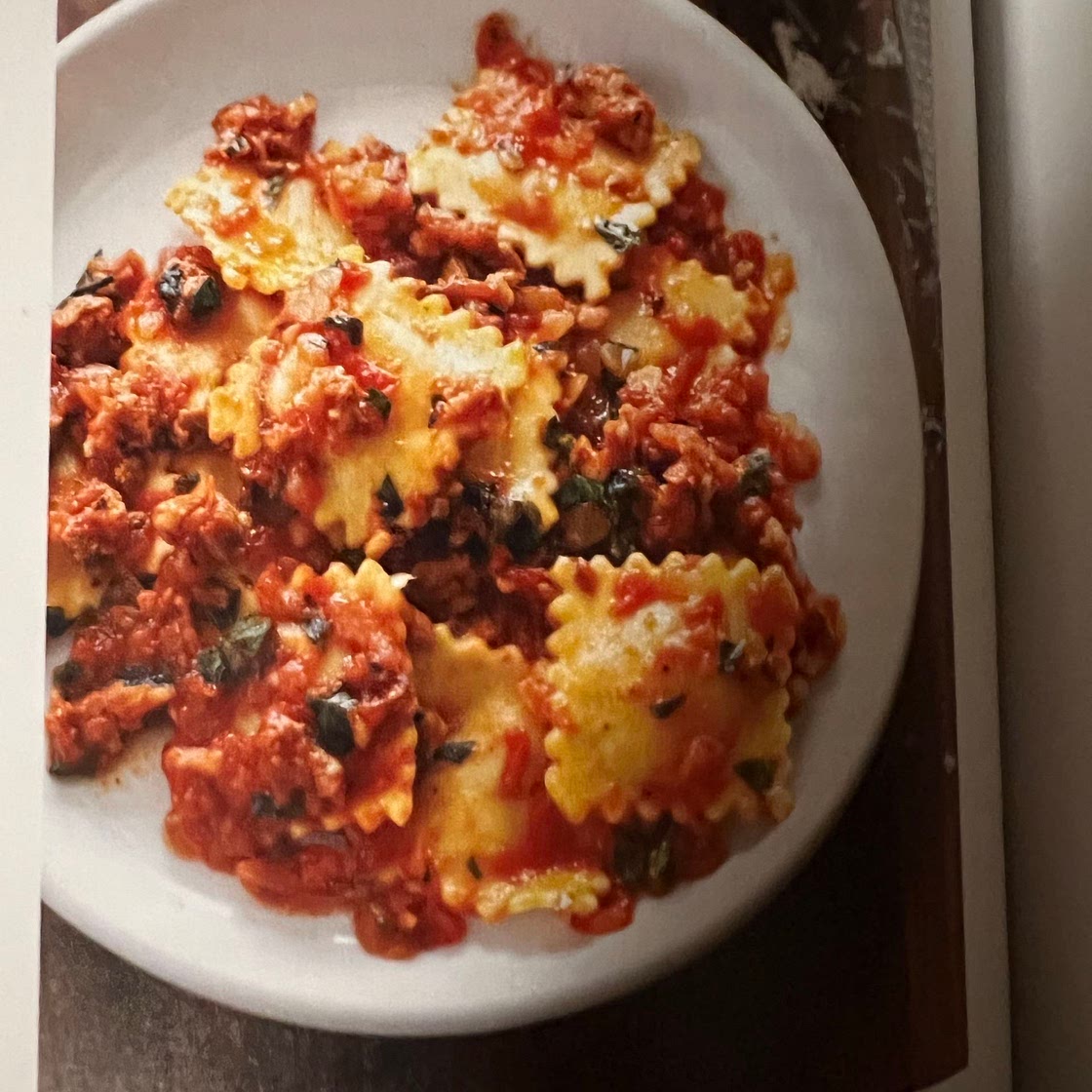 Skillet Ravioli with Meat Sauce