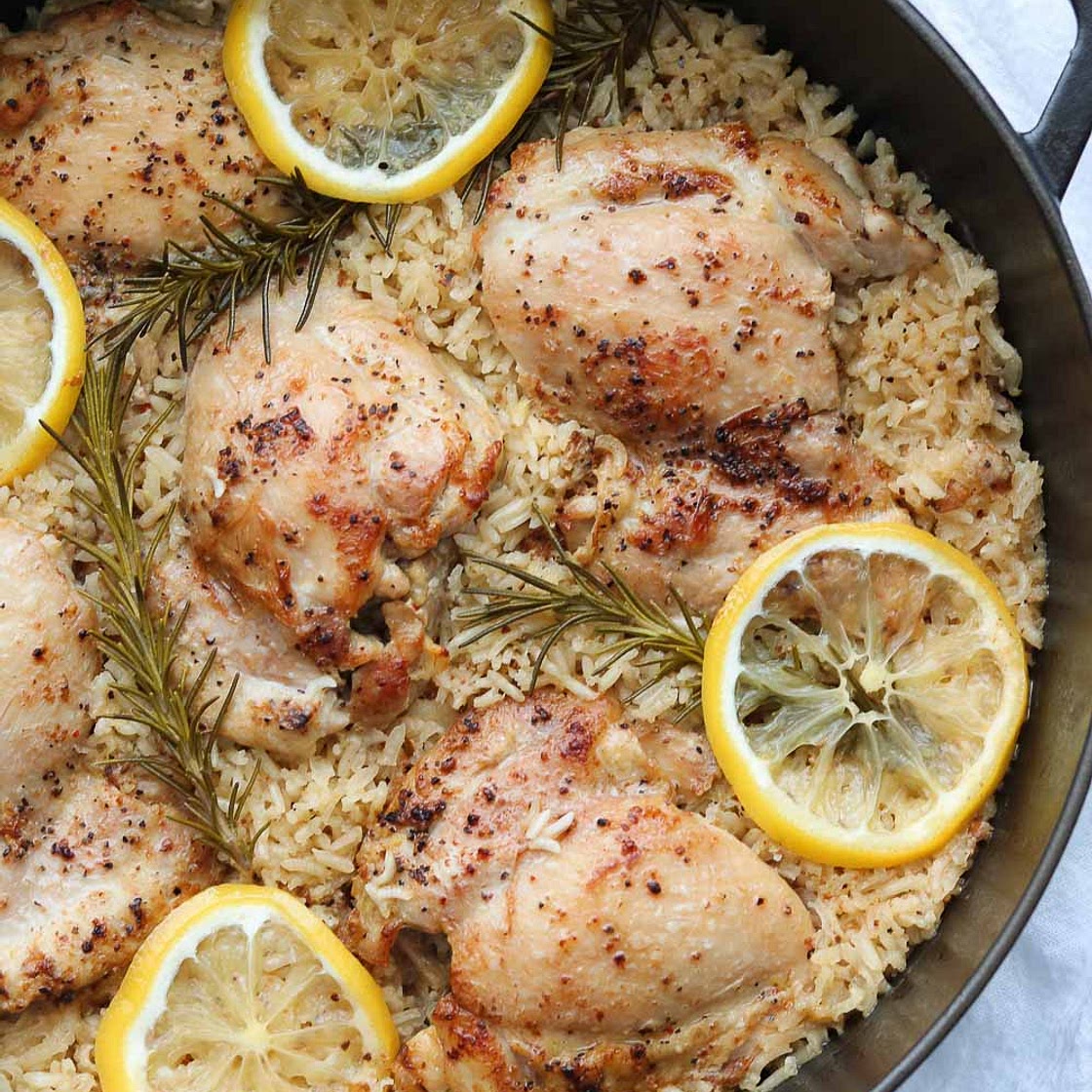 One Pan Lemon Rosemary Chicken and Rice