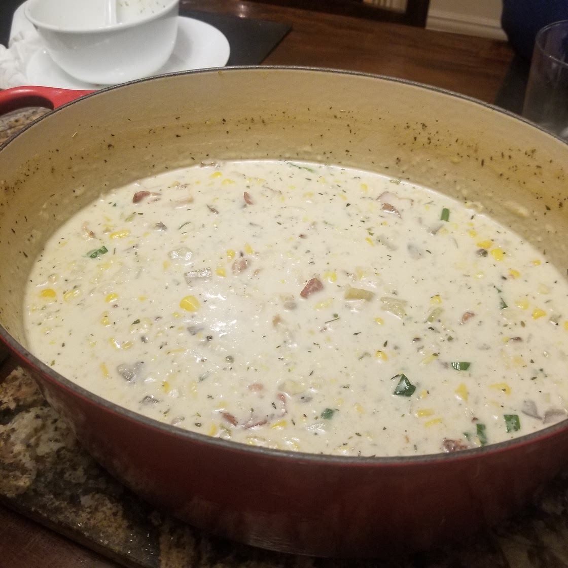 Creamy Corn Chowder (with bacon and chicken)