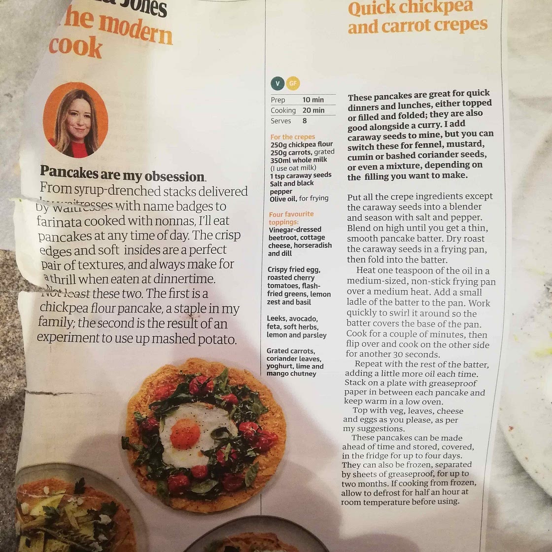 Ouick chickpea and carrot crepes
