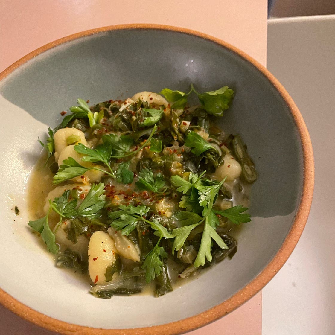 One-Pot Braised Chard With Gnocchi, Peas and Leeks