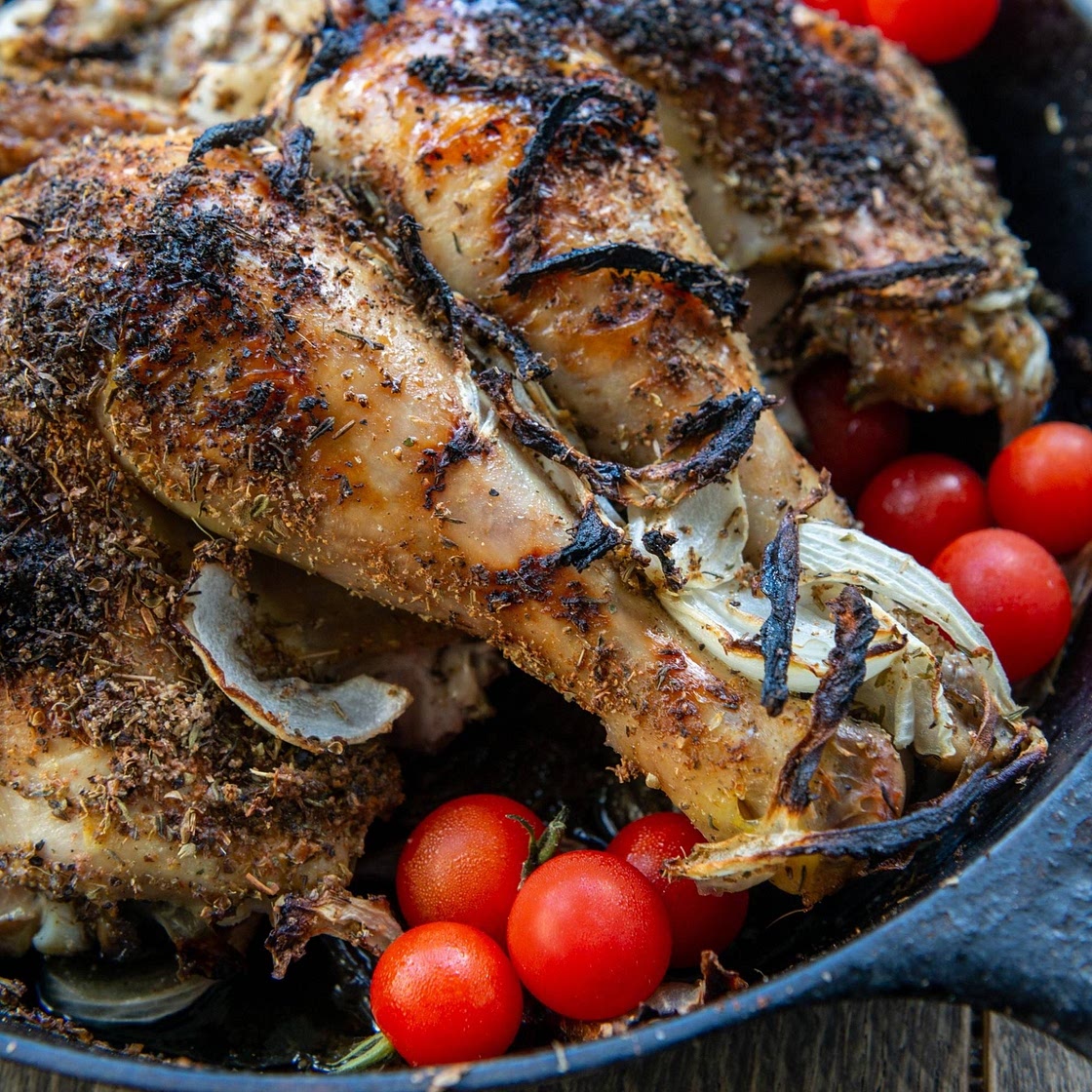 Geechee Spatchcock Chicken & Roasted Vegetables 