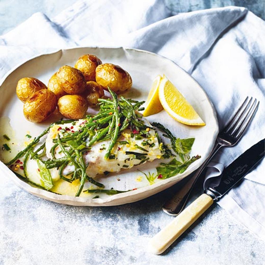 Baked White Fish with Samphire & Lemon