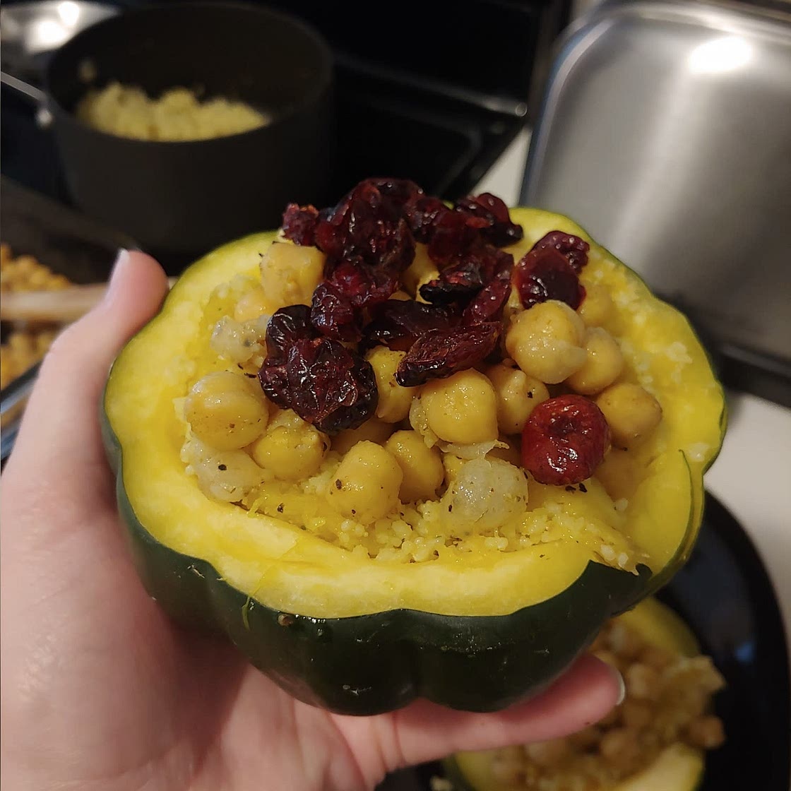Couscous-stuffed Gem Squash with Chickpeas