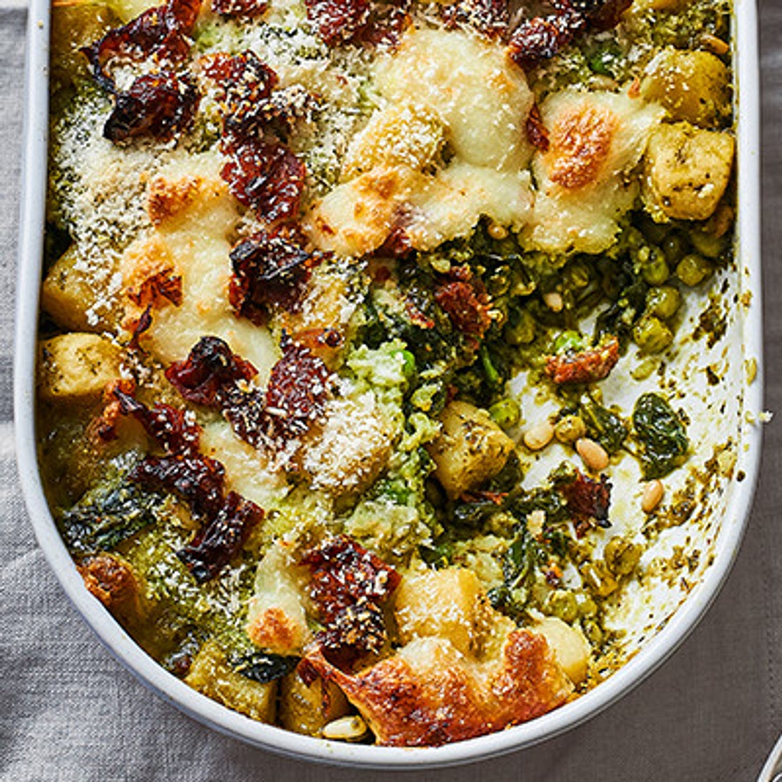 Baked pesto gnocchi