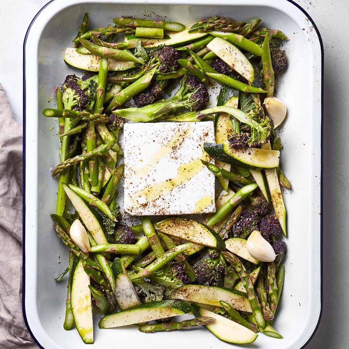 spring veg baked feta pasta