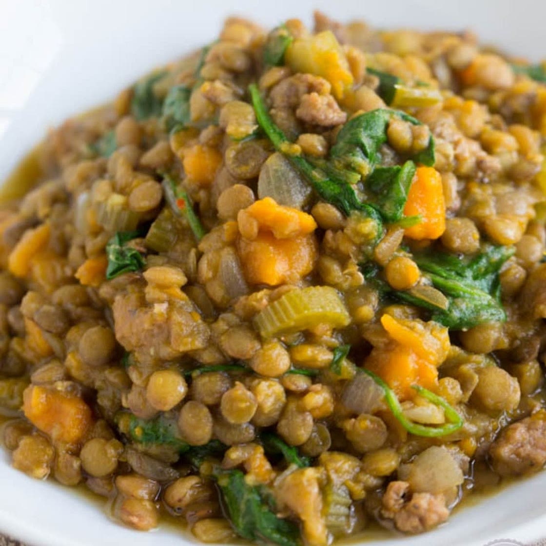 Chorizo spinach lentils