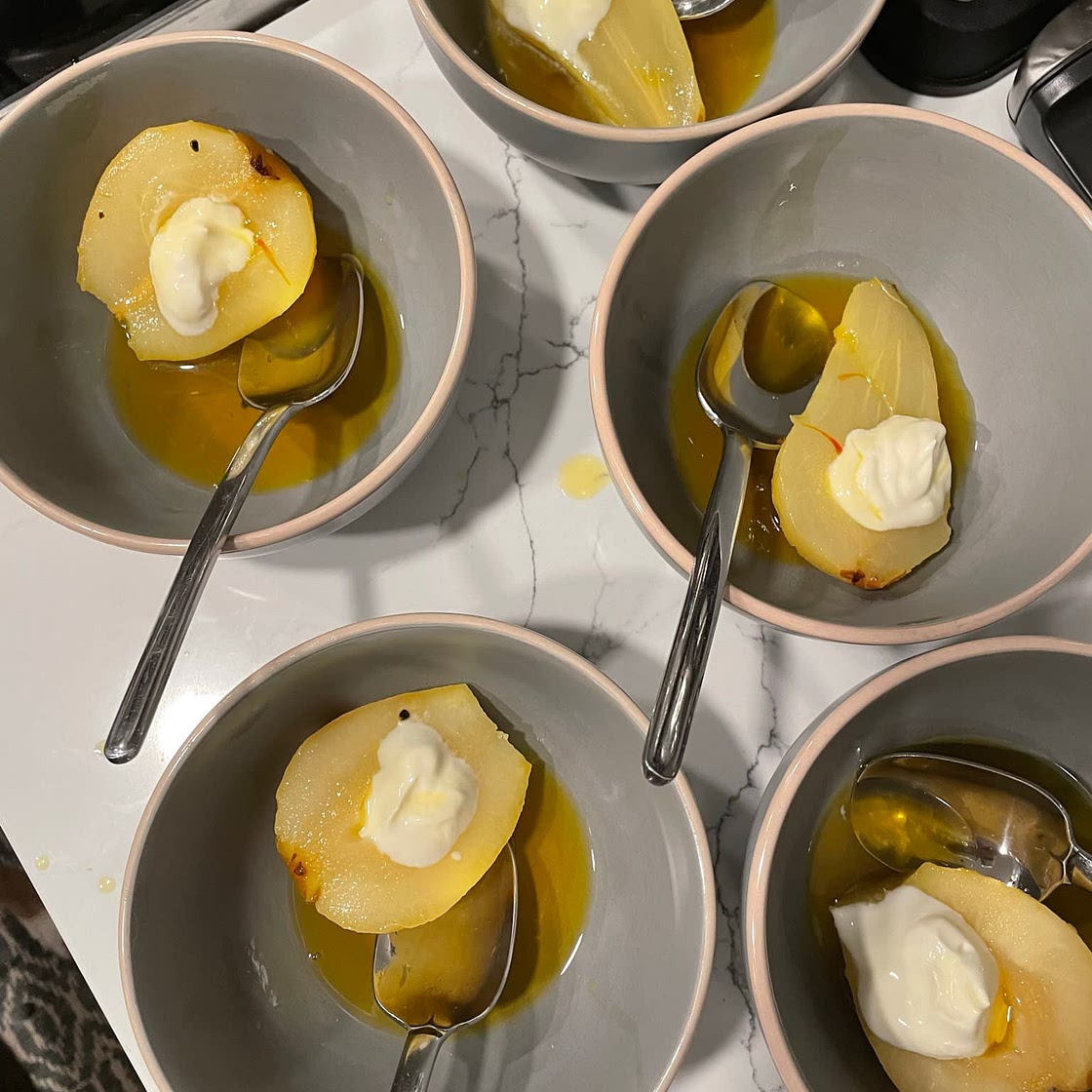 Poached Pears with Cardamom and Saffron