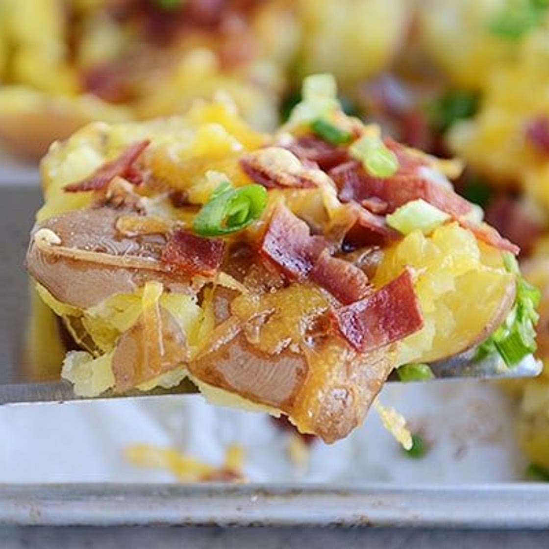 Cheesy Bacon and Garlic Butter Smashed Red Potatoes