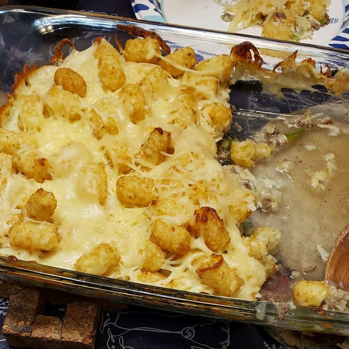 Philly Cheesesteak Tater Tot Casserole