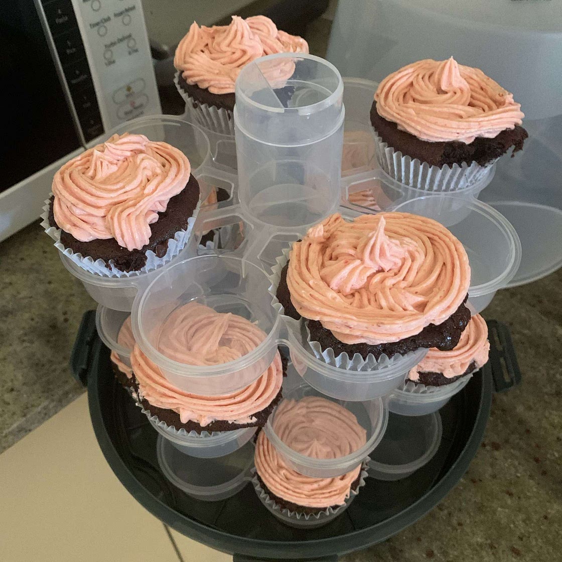 Chocolate Cupcakes with Strawberry Frosting