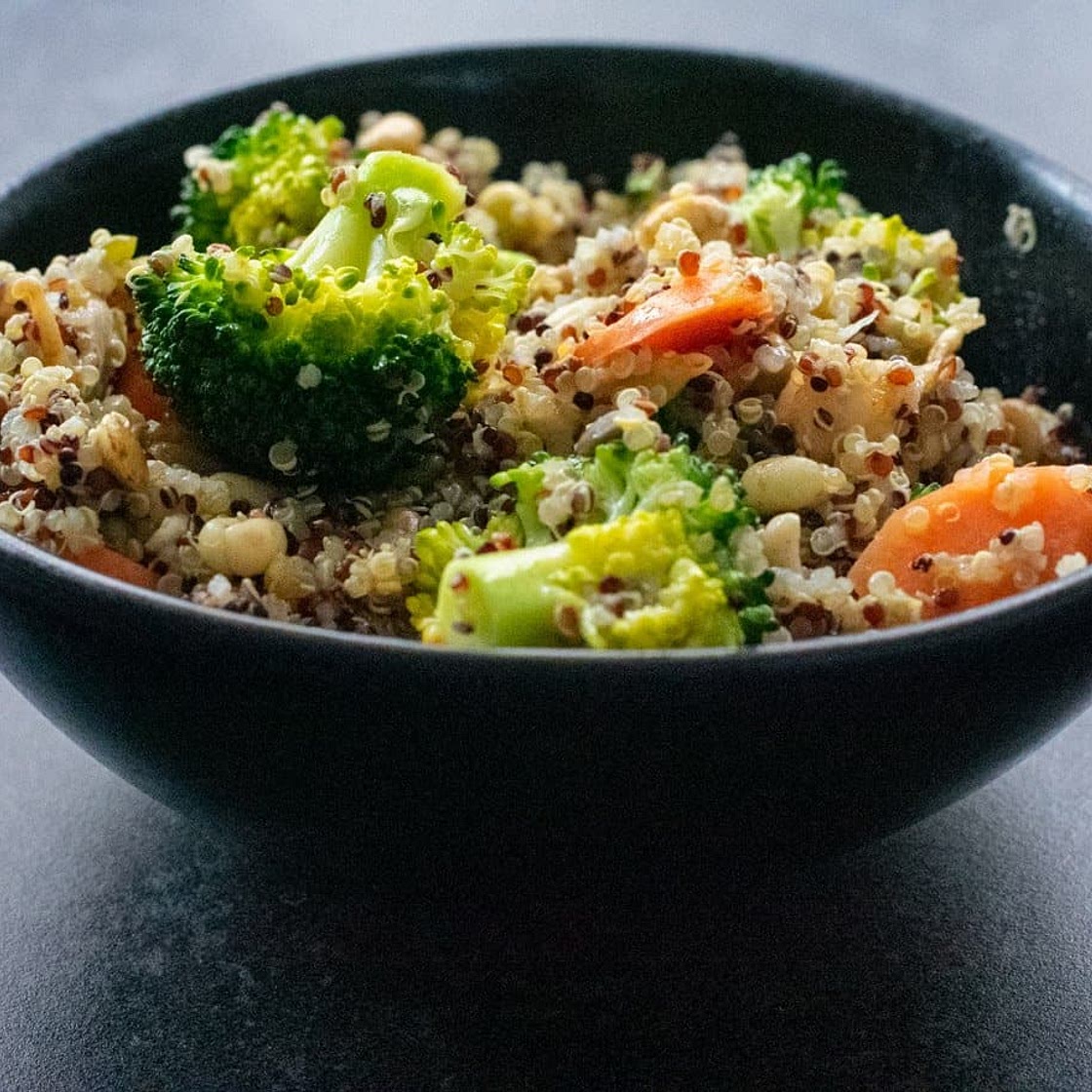 Citrus quinoa with broccoli and pickled carrots