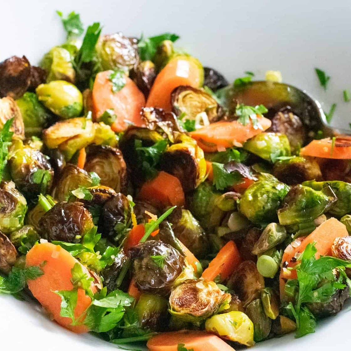 Roast brussel sprouts and pickled carrots