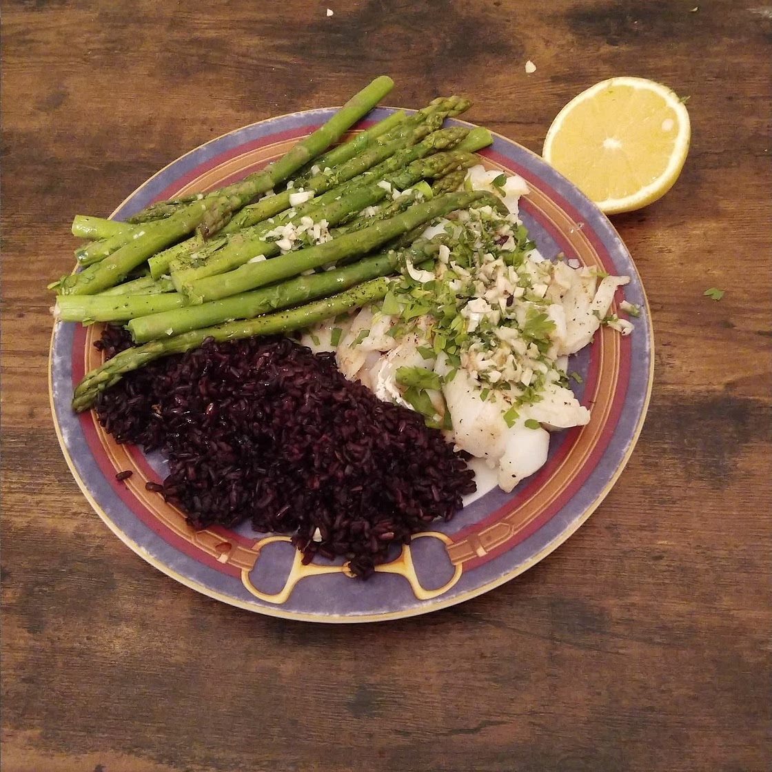 Garlic Butter Cod with Lemon Asparagus Skillet