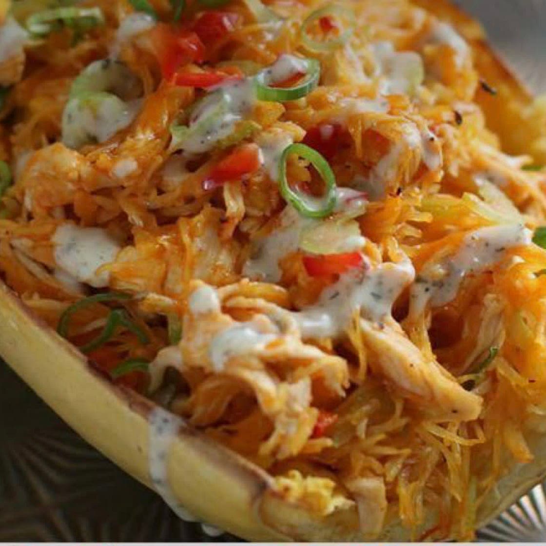 Buffalo Chicken Stuffed Spaghetti Squash