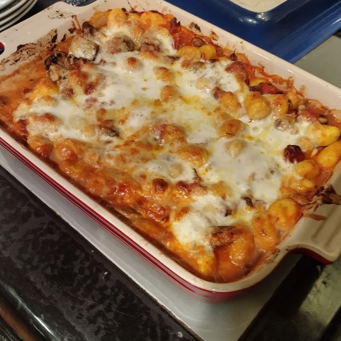 Cheesy sausage and Gnocchi traybake