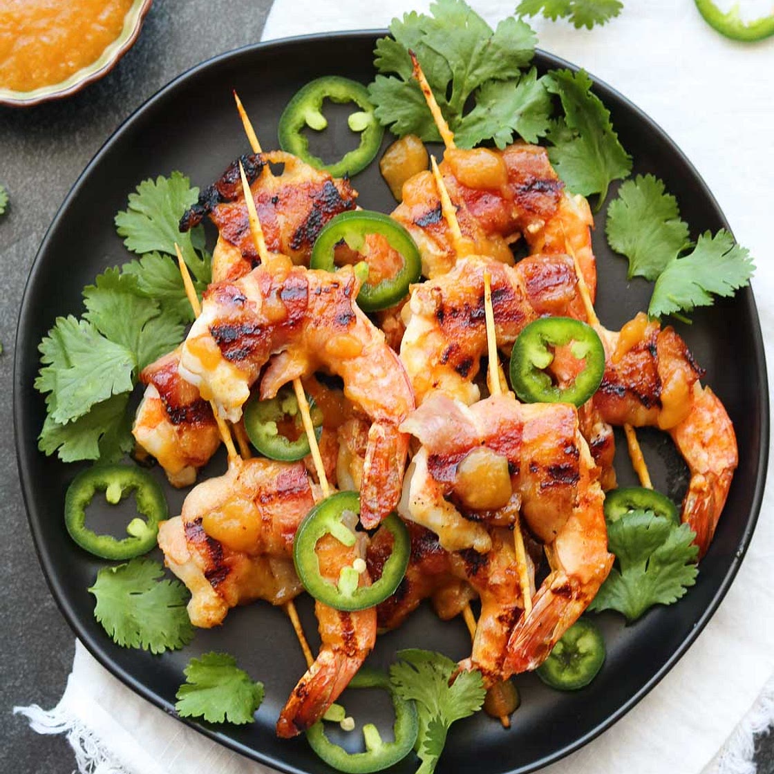 Chutney Glazed Bacon Wrapped Shrimp