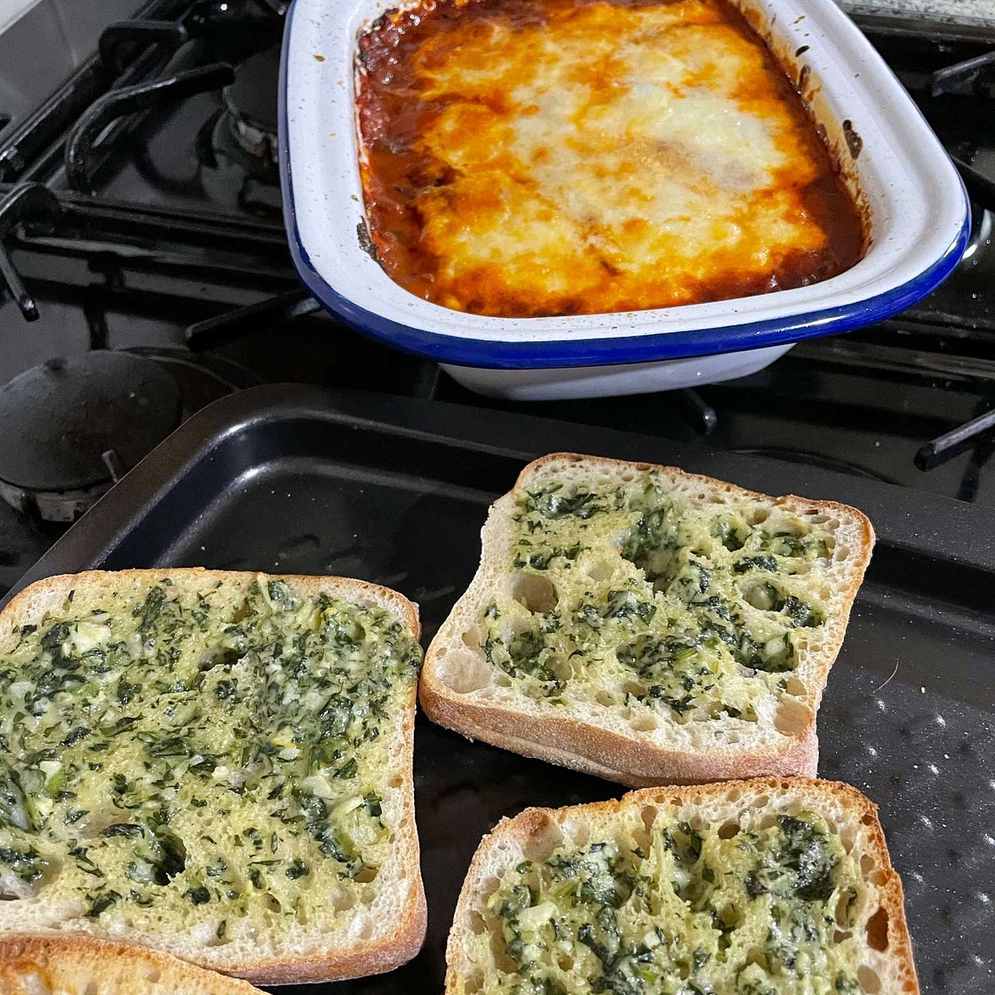 Aubergine Parmigiana & Pesto Bruschetta
