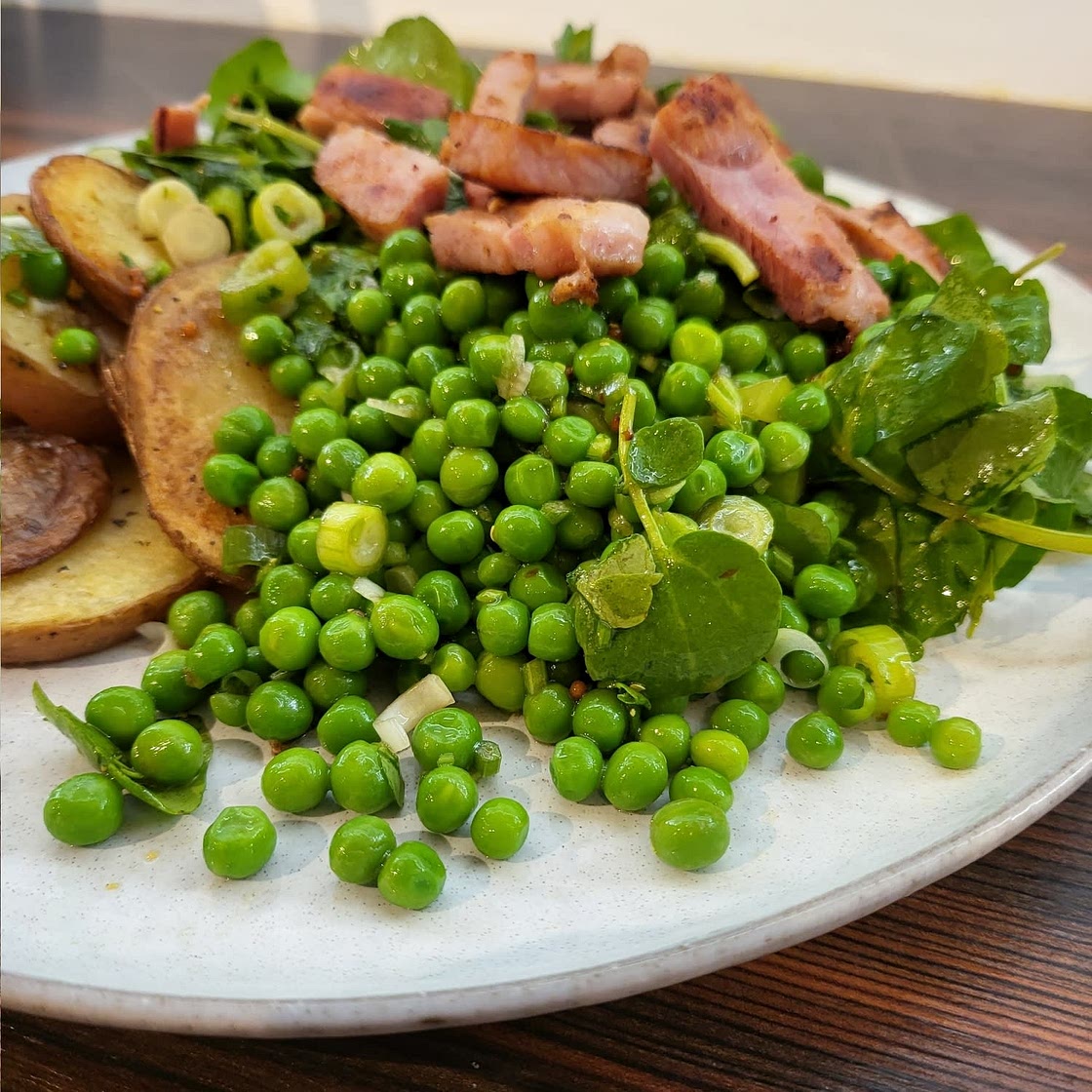 Pea, ham hock & watercress salad