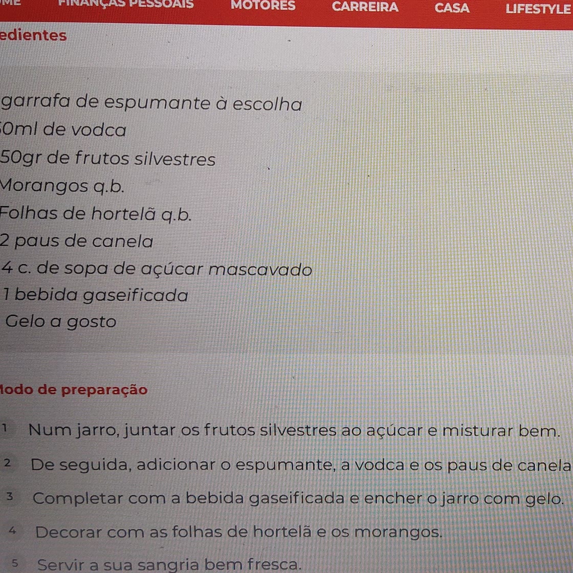 Sangria Espumante e frutos vermelhos