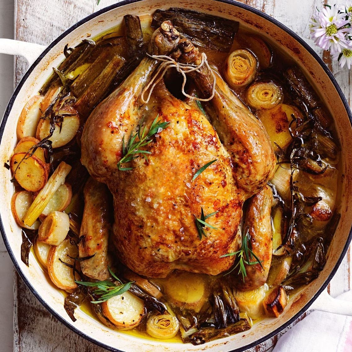Slow-Roasted Chicken, Potatoes, Melted Leeks