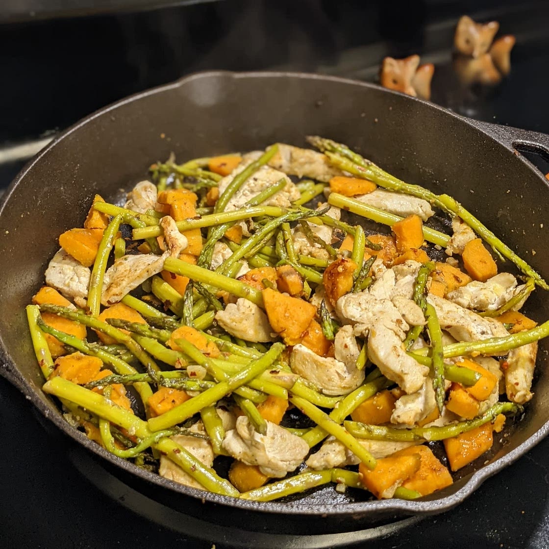 Asparagus Sweet Potato Chicken Skillet