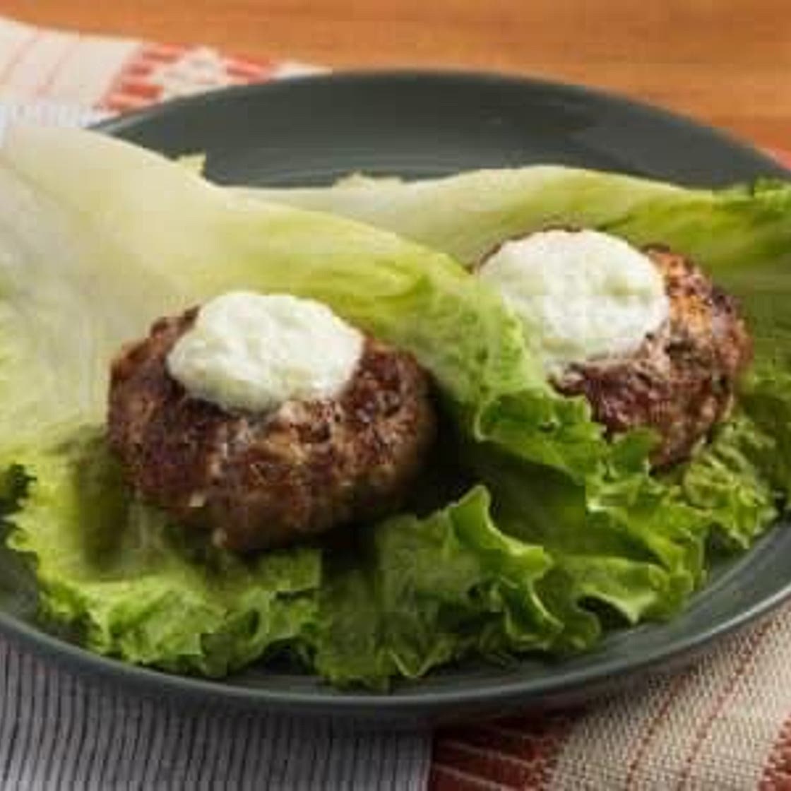 Broiled Greek Burgers with Lettuce Wraps