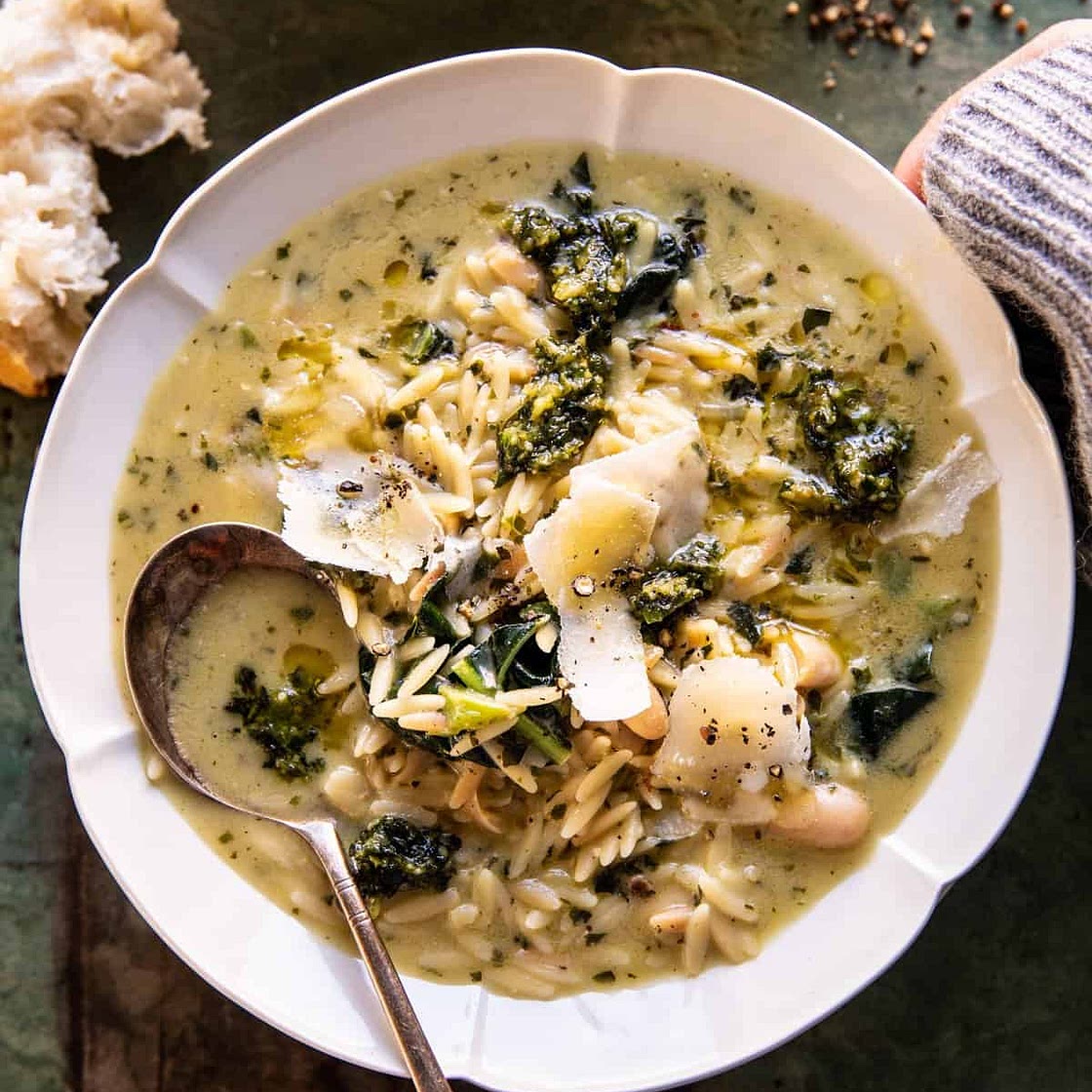 Creamy White Bean Lemon Pesto Orzo Soup