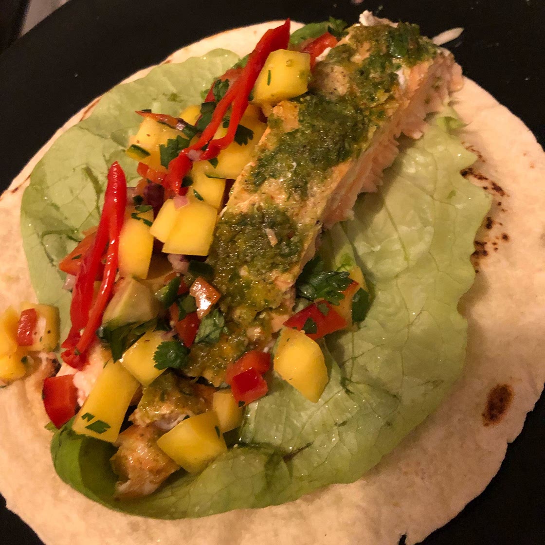 Chili Lime Salmon Tacos with Mango Salsa