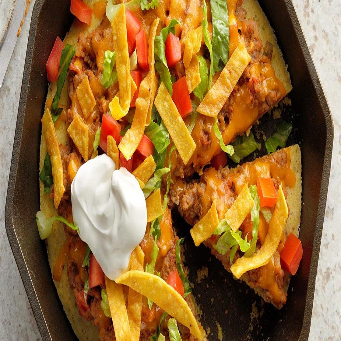 Taco Skillet Pizza with Cornbread Crust