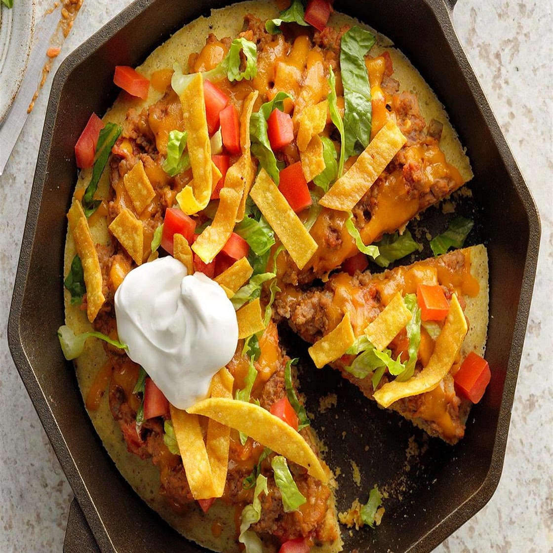 Taco Skillet Pizza with Cornbread Crust
