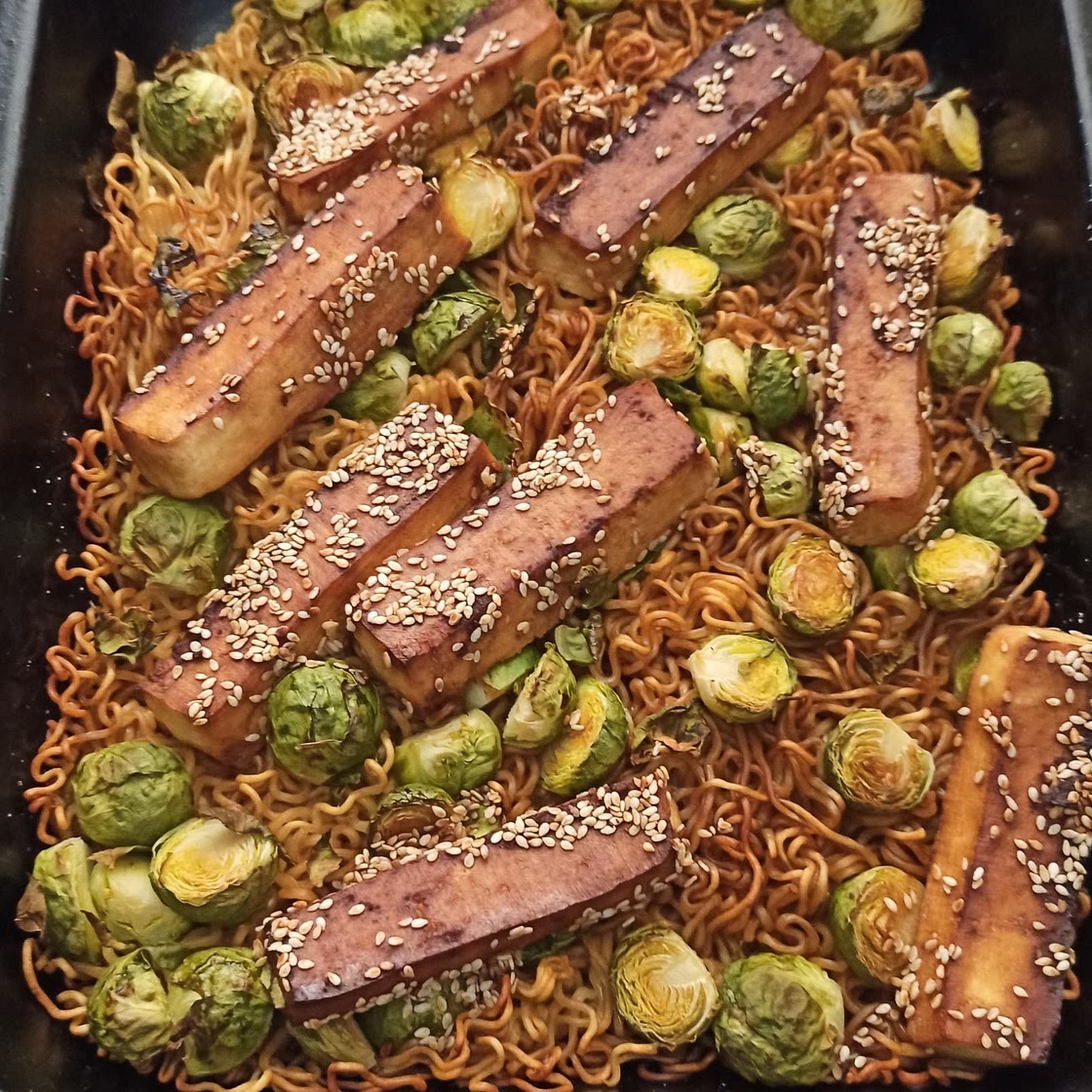 Crispy Sheet-Pan Noodles With Glazed Tofu