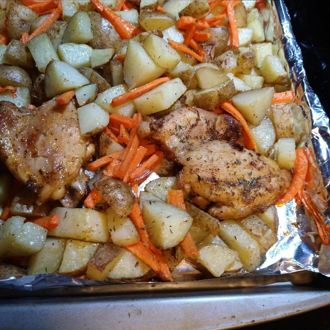Roasted Paprika Chicken Thighs with Carrots & Potatoes